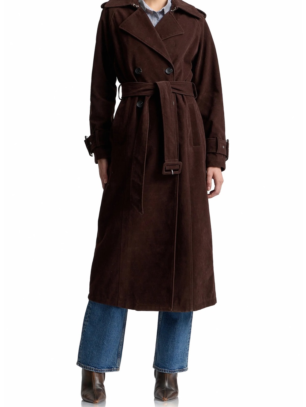 Double Breasted Faux Suede Trench Coat - Picture 4 of 8